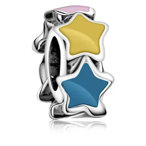 DIY colorful star charm bead with yellow blue and pink enamel for charm bracelets