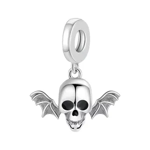 Silver gothic skull with bat wings charm for DIY bracelets and necklaces jewelry