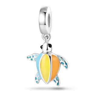 Colorful enamel sea turtle pendant charm in silver-tone metal for DIY jewelry