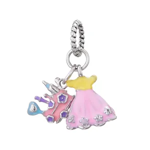Alloy Pink Princess Dress And Castle Charms Multicolor Enamel Drip Oil Beads For DIY Bracelet Necklace Jewelry Making