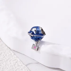 Silver airplane and blue enamel globe charm with heart envelope pendant for DIY bracelets