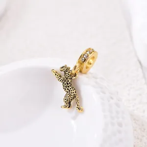 Colgante de leopardo dorado con cristales blancos para pulseras y joyas DIY