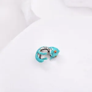 Teal enamel chameleon charm bead with orange eyes for DIY bracelets in 2025 style