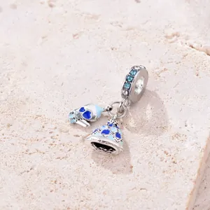 Silver alloy blue winter hat and glove charm bead for DIY bracelets and jewelry