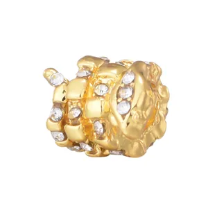 Vergulde Legering Cilinder Charm Kraal Met Zirkonia Ingelegde Rots Textuur Voor DIY Armband Sieraden Maken Vrouwen Cadeau