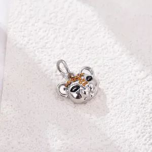 Silver leopard head charm with orange crystals and black eyes for DIY bracelets