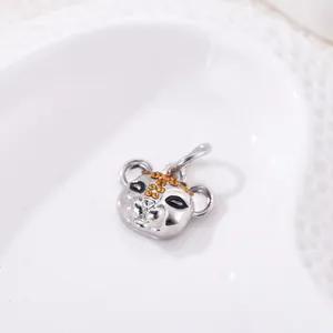 Silver leopard head charm with orange crystals and black enamel for DIY bracelets