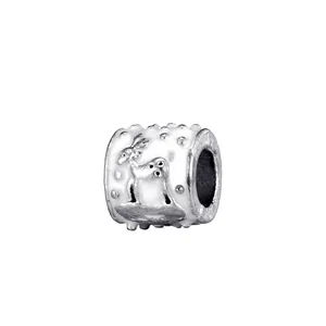 DIY deer charm bead in silver finish with embossed patterns for bracelets and necklaces