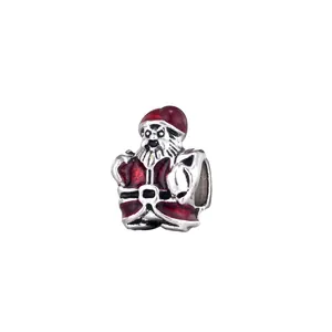 Silver Santa Claus charm with red enamel detailing for DIY Christmas bracelets