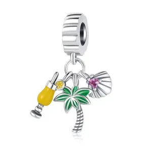 Silver tropical cocktail coconut and shell pendant charm for DIY bracelets