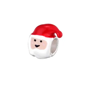 Classic Santa Claus charm bead in red and white enamel for DIY bracelet jewelry