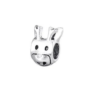 Vintage silver animal charm for bracelets, featuring a cute rabbit design with long ears