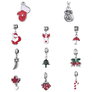 Christmas Alloy Enamel Charms Santa Reindeer Tree Bell Glove Candy Cane Pendant For Bracelet Necklace Making DIY Jewelry Accessories