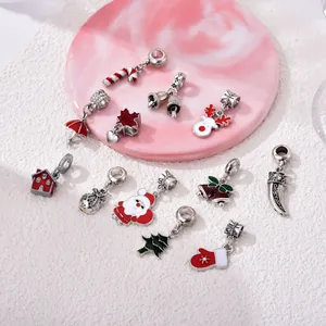Silver Christmas charms set featuring Santa, reindeer and bell for DIY bracelets