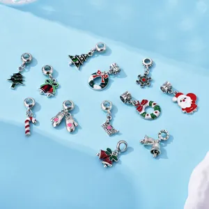Christmas S925 silver charms set with snowflakes and candy canes for DIY bracelets