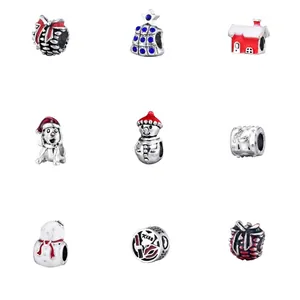Alloy Christmas Charms For DIY Jewelry Making Snowman Christmas Tree Puppy Pinecone House Enamel Rhinestone Beads For Bracelets Necklace Accessory