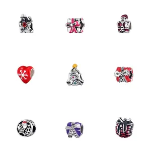 Alloy Enamel Christmas Charms Rhinestone Santa Reindeer Gift Box Snowflake Heart Beads For DIY Jewelry Making Accessories