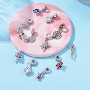 Sparkling star and 3D floral copper charms with pavé zircon for DIY bracelets
