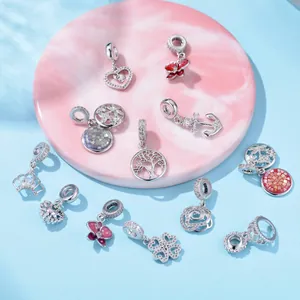 Set of copper micro-pave zircon enamel pansy charms with butterfly and tree of life motifs
