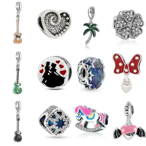 Alloy Zirconia Enamel Charm Beads For DIY Bracelet Necklace Guitar Heart Palm Tree Flower Design Jewelry Making Accessories