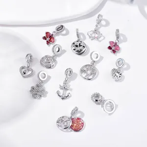 Micro-set zircon enamel pansy charm pendant and mixed DIY jewelry beads in silver finish