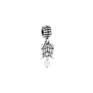 Charm ali di angelo in argento con perla pendente per creazione gioielli fai da te