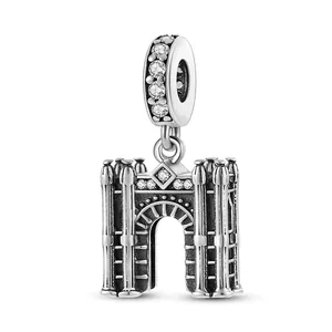 Ciondolo Arco di Trionfo in argento con zirconi scintillanti per bracciali fai-da-te
