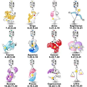 Cartoon 12 Zodiac Charms Alloy Enamel Drip Oil DIY Jewelry Making Beads For Bracelets Astrology Pendants Fashion Women Kids Jewelry