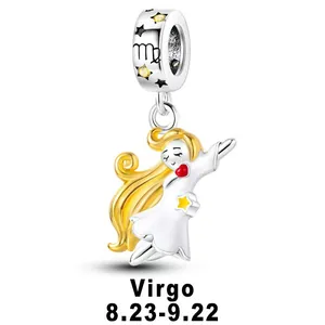 Silver zodiac charm featuring Virgo maiden with red heart and yellow star details