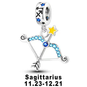 S925 silver Sagittarius zodiac charm with blue gemstones and yellow star detail