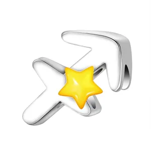 Silver Sagittarius zodiac charm with yellow star detail for DIY beaded jewelry