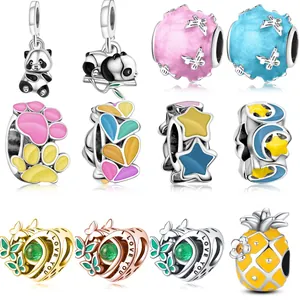DIY Alloy Charms Beads Panda Pineapple Heart Butterfly Enamel Beads For Jewelry Making Bracelet Necklace Fashion Women Gift