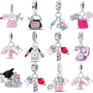 Alloy Pink Series Charms Pendants DIY Jewelry Making Accessories For Bracelets Graduation Beauty Baking Theme Women Girls Gift