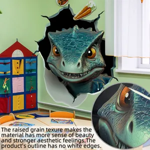 Detail showing 3D dinosaur wall sticker with raised grain texture and no white edges