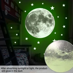 Glow in the dark moon and stars wall sticker set with realistic lunar texture detail