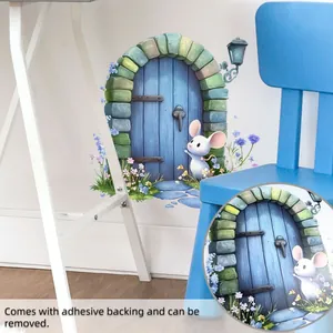 Detailansicht der Maus und Blumen Wandaufkleber mit Klebetextur für das Kinderzimmer
