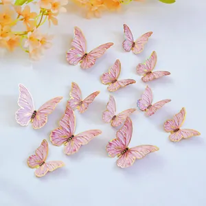 3D Schmetterling Wandsticker in Rosa mit Goldrand für Heim und Hochzeitsdeko 12er Set