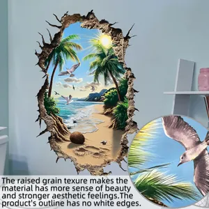Detailed view of 3D tropical beach wall sticker with textured grain and no white edges