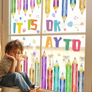 Stickers Muraux Aquarelle Crayons Citations Inspirantes Lettres Anglaises Coeur Amovible PVC Déco Chambre Enfant