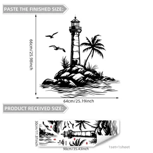 Lighthouse and seagulls wall sticker silhouette for home decor, 66x64cm finished size