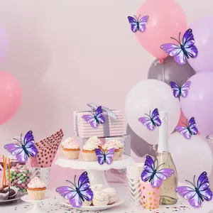3D lila Schmetterling Wandaufkleber mit Goldrand für festliche Party Dekoration