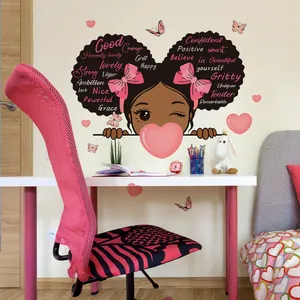 Inspirational Afro Girl Wall Stickers Motivational Quotes Butterfly Heart DIY PVC Removable Decor For Kids Bedroom School