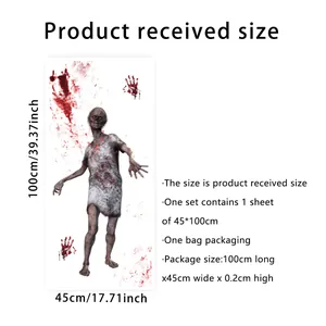 Détails du sticker d'Halloween pour fenêtre avec zombie et empreintes de mains 45x100cm