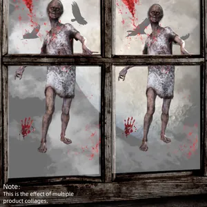 Autocollants de Fenêtre d'Halloween Horreur PVC Électrostatique Empreintes de Main Sanglantes Zombie Fantôme pour Maison Fête