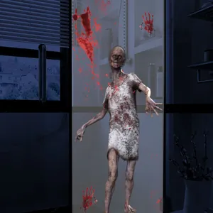 Sticker de fenêtre zombie détaillé avec empreintes de mains sanglantes pour Halloween