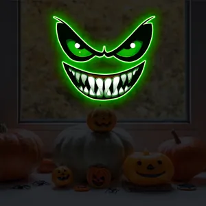 Adesivo murale Halloween mostro luminoso con occhi verdi e zanne per decorazione vetri