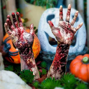 Realistic zombie hand yard stakes for Halloween outdoor garden decor and scary party atmosphere