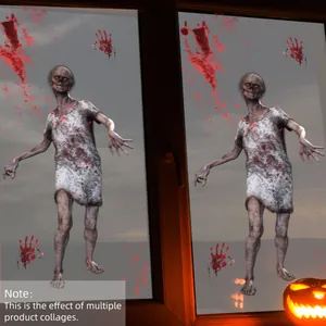 Autocollants de fenêtre Halloween avec une figurine de zombie et des empreintes de mains