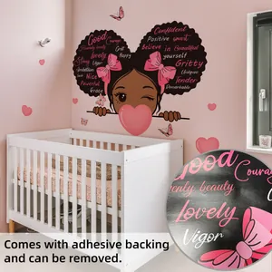 Detail of inspirational cartoon girl wall sticker with positive text for kids room