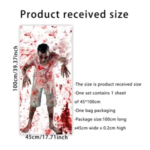 Dimensions détaillées du sticker de fenêtre zombie sanglant pour Halloween 45x100cm